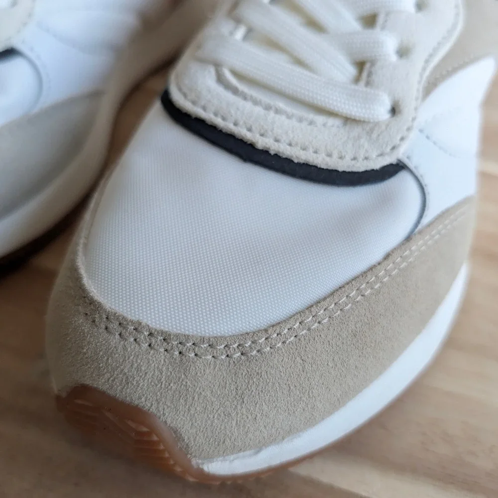 Freely‎ Womens White Tan Suede Mixed Media Lace Up Athletic Shoes Size 8